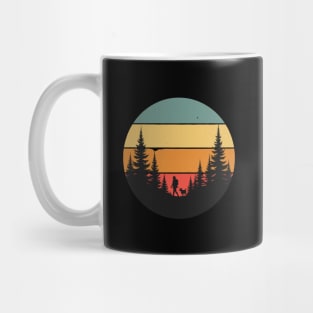 Dog Lover Nature Hike Retro Sunset Design Mug